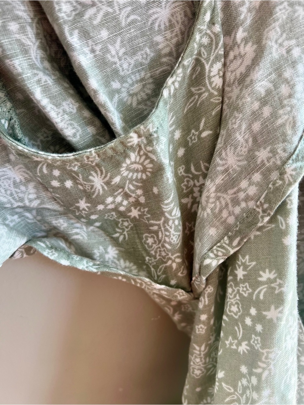Madewell Medium Linen Blend Floral Wrap Maxi Dress Sage Green Ruffle Sleeve - Picture 8 of 8